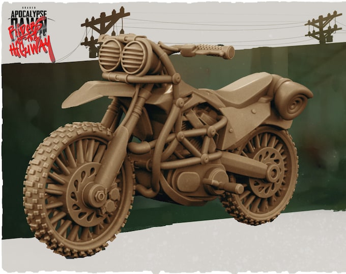 Motorcycle 3 - 32mm Scale - Kraken Studios Riders of the Highway - Great for Fallout Wasteland Warfare, Zombicide and This Is Not A Test!