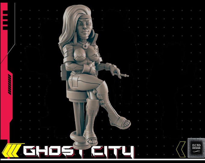 Barstool Woman - Cyberpunk Theme - 28 or 32mm Scale - Ghost City