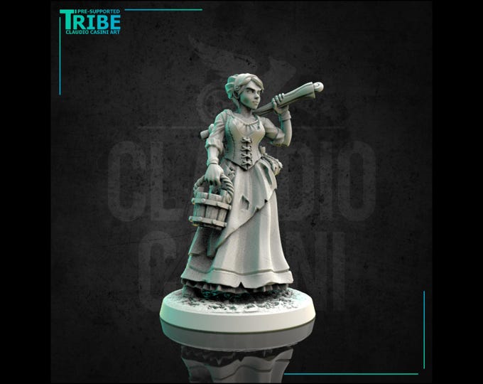 Female Farmer or Gardener - 28mm or 32mm - Claudio Casini Art - Dungeons and Dragons, Pathfinder 0226