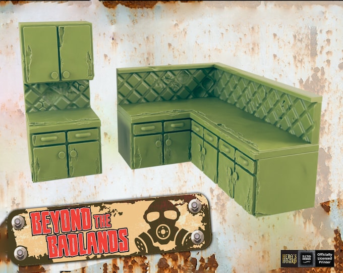Ruined Kitchen Cabinets With Backsplash - Post-Apocalyptic - 28 or 32mm - EC3D Designs - Beyond The Badlands