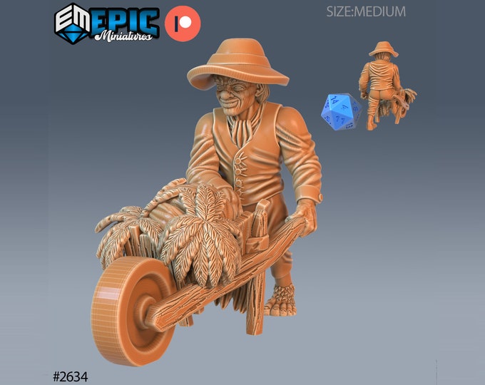 Halfling Villager with Wheelbarrow - 28mm Scale