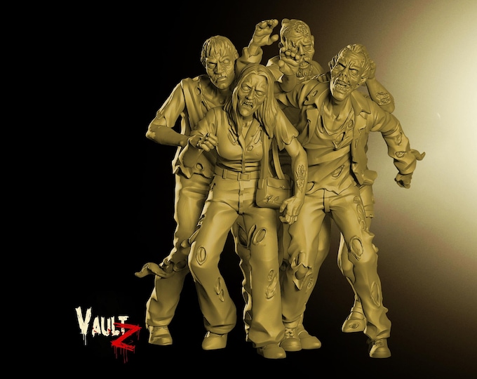 Five Zombie Horde (all one piece) - 28/32mm - VaultZ - For games like Zombicide, This Is Not A Test, County Road Z