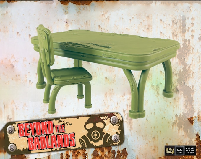 Retro Kitchen Table And 2xChairs - Post-Apocalyptic - 28 or 32mm - EC3D Designs - Beyond The Badlands