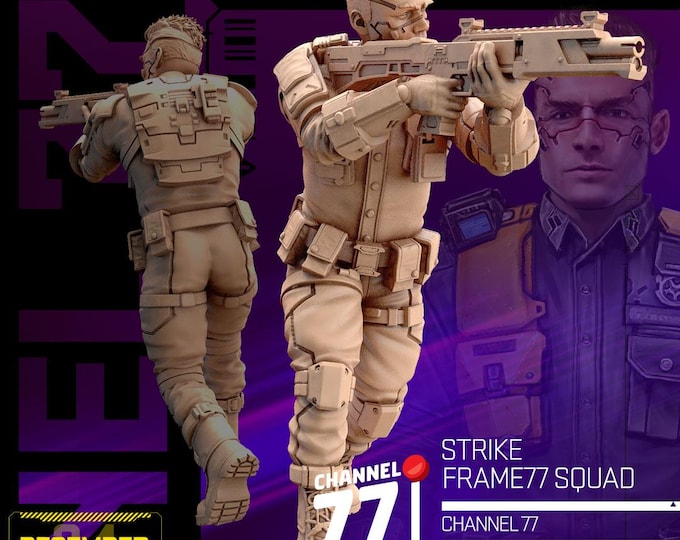 StrikeFrame Cyberpunk Bodyguard (3 poses available) - 28/32mm - Unit9 - Cyberpunk/science Fiction/Cybernetics