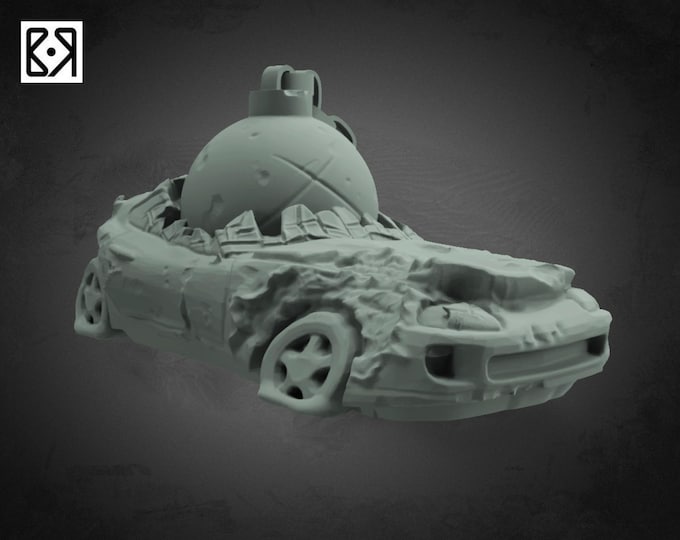 Wrecked Car with Wrecking Ball - 32mm - Bad Roll Games  for This Is Not A Test, County Road Z, or other Post-Apocalyptic games! FDM printed!