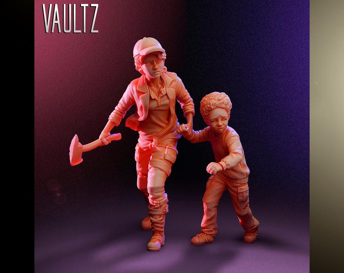 Survivors Claire and Arthur - 32mm - VaultZ - For games like Zombicide, This Is Not A Test, County Road Z