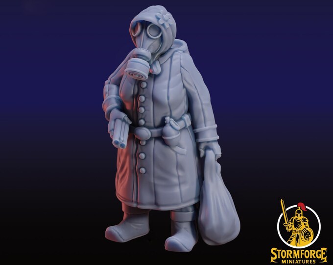 Babushka (Granny) with Gasmask and Shotgun - 28 or 32mm - Stormfront Miniatures - Tales From The Radiation Zone - Postapocalypse Survivor