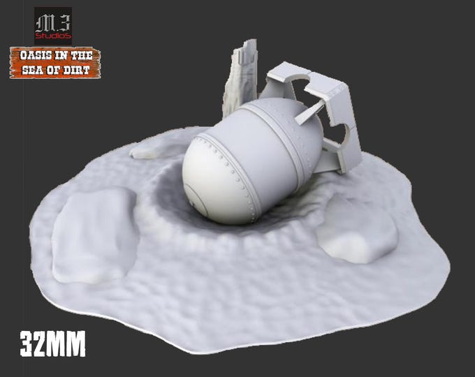 Bomb Crater and unexploded bomb - M3 Studios - Oasis in the dirt - 32mm - FDM Printed - Fallout Wasteland Warfare, This Is Not A Test
