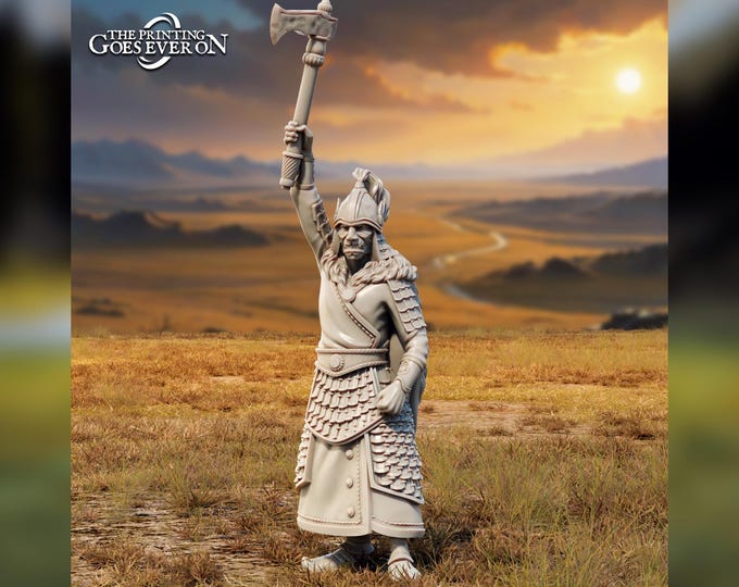 The Khan of the Golden Khanate with axe - 28mm - The Printing Goes Ever On - Dungeons and Dragons - Pathfinder - Fantasy