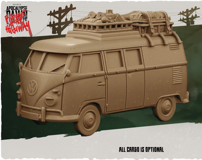 Retro VW Camper  - 32mm Scale - Kraken Studios Riders of the Highway - Great for Fallout Wasteland Warfare, and This Is Not A Test!