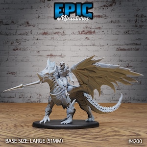 Armored Dragon with Dragonborn Rider - 28mm Scale - Epic Miniatures - Dwarf Mountain - Fits on a 50mm base