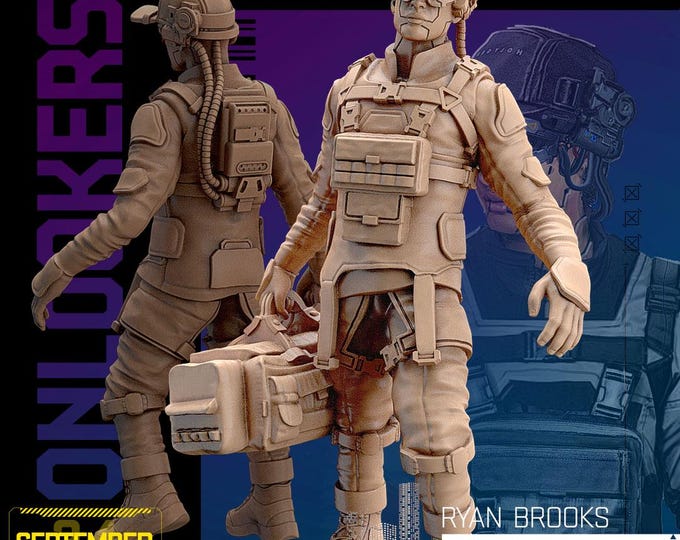 Ryan Brooks (two poses available!) - 28/32mm - Unit9 - Sleepless City Onlookers - Cyberpunk/science Fiction/Cybernetics