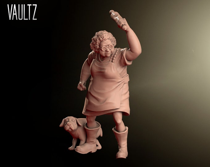 Old Woman with Dog Survivor - 32mm - VaultZ - For games like Zombicide, This Is Not A Test, County Road Z