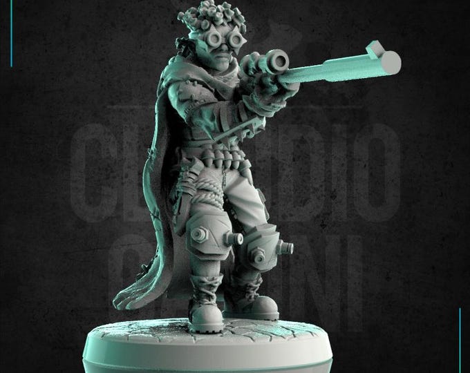 Bounty Hunter with Rifle  - 28mm or 32mm - Claudio Casini Art - Also good for post apocalyptic gaming! 0190