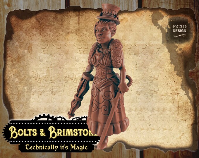 Femme Fatale - Includes a base! - True 28/32mm  Scale - EC3D Design - Bolts and Brimstone - Get your steampunk on!