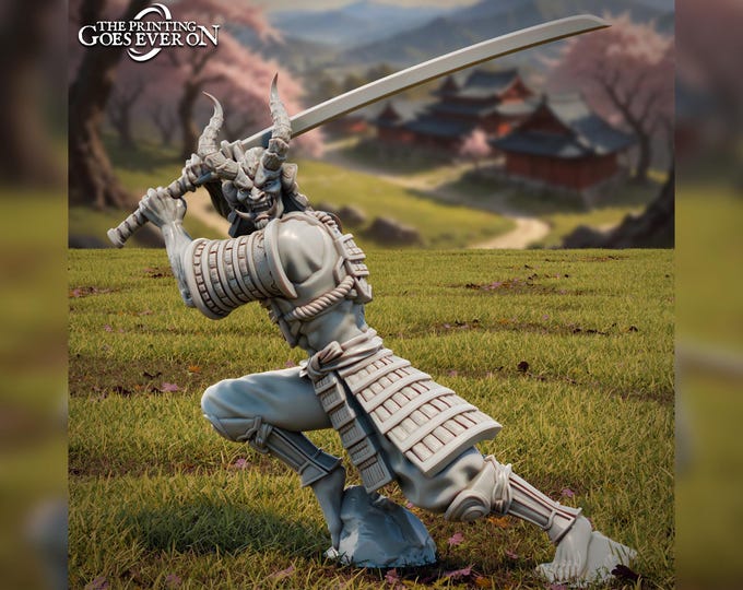 Japanese Oni Demon with Katana - 28mm - The Printing Goes Ever On - Dungeons and Dragons - Pathfinder - Fantasy - Tales Of The Jade Empire