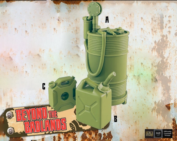 Wasteland Gas Cans and Pump - Post-Apocalyptic - 28 or 32mm - EC3D Designs - Beyond The Badlands