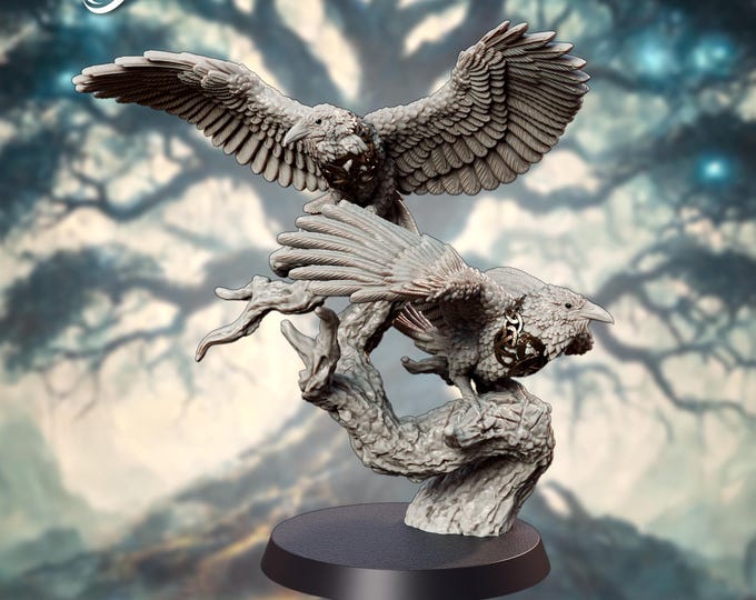 Huginn and Muninn - Odin's Ravens - 28mm - The Printing Goes Ever On - Dungeons and Dragons - Pathfinder - fits 25mm base