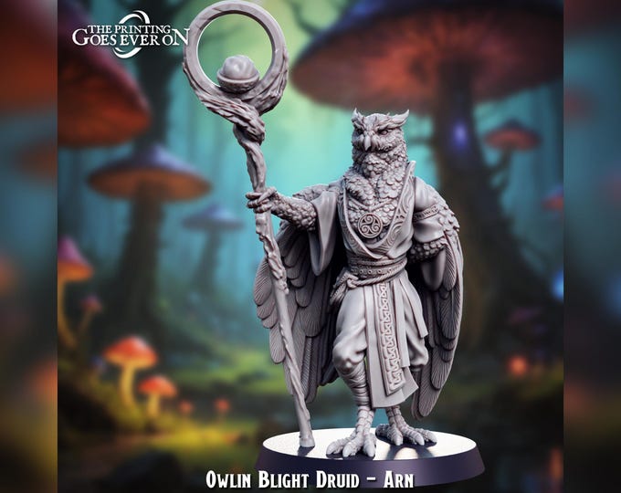 Owlin Blight Druid Arn - 28mm - The Printing Goes Ever On - Lullaby of Stones - Dungeons and Dragons - Pathfinder - Fantasy