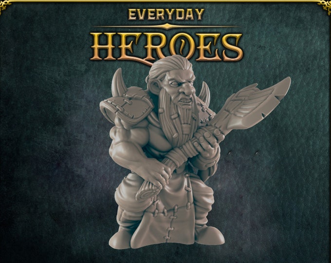 Male Dwarf Barbarian - 28/32mm - Everyday Heroes - Great for beginning painters or kids!