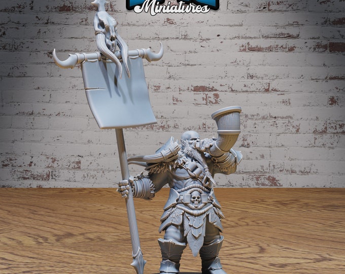 Orc Army Bannerman with Horn - True 28mm Scale - Epic Miniatures