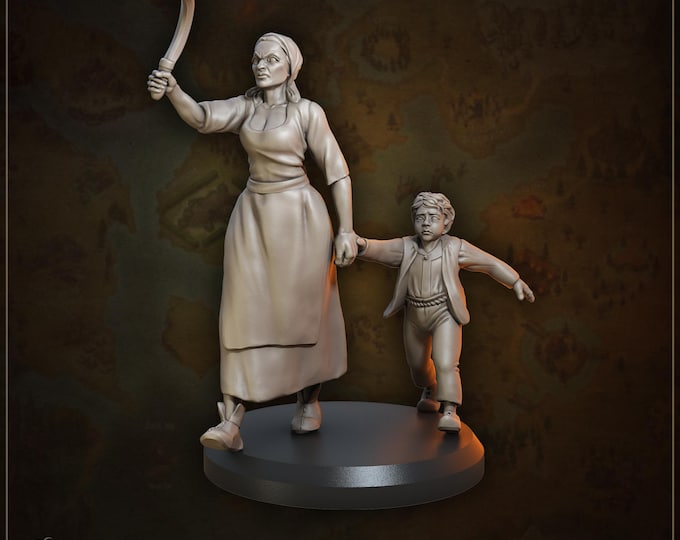 Villager woman Gytha and Godric (mother with child) - 28/32/35mm - Great Grimoire - Dungeons and Dragons - Pathfinder - Great Folks