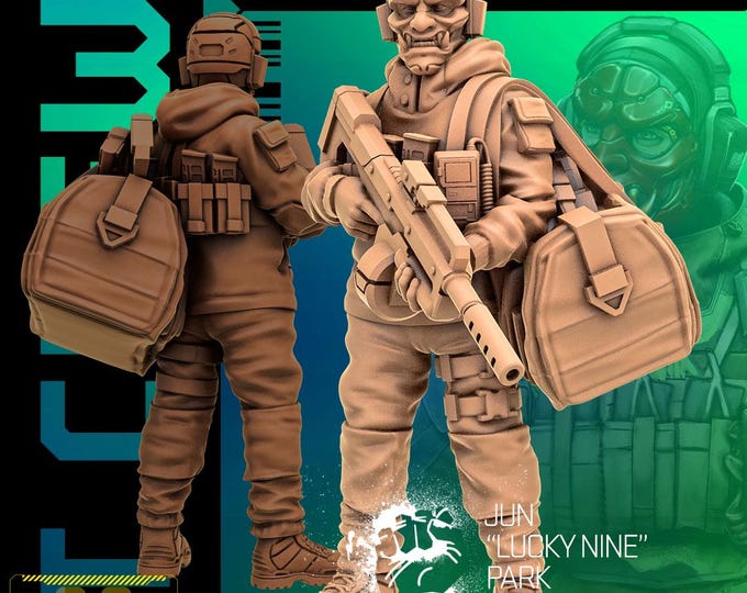 Jun "Lucky Nine" Park (2 poses available) - 28/32mm - Unit9 - B Mob - Cyberpunk/science Fiction/Futuristic/Cybernetics mini