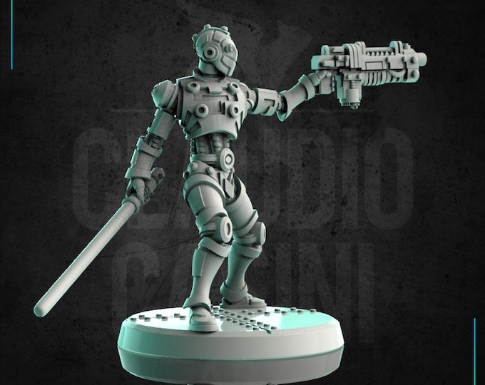 Android Robot with Laser Gun- 28mm or 32mm - Claudio Casini Art - Also good for post apocalyptic gaming! 0217