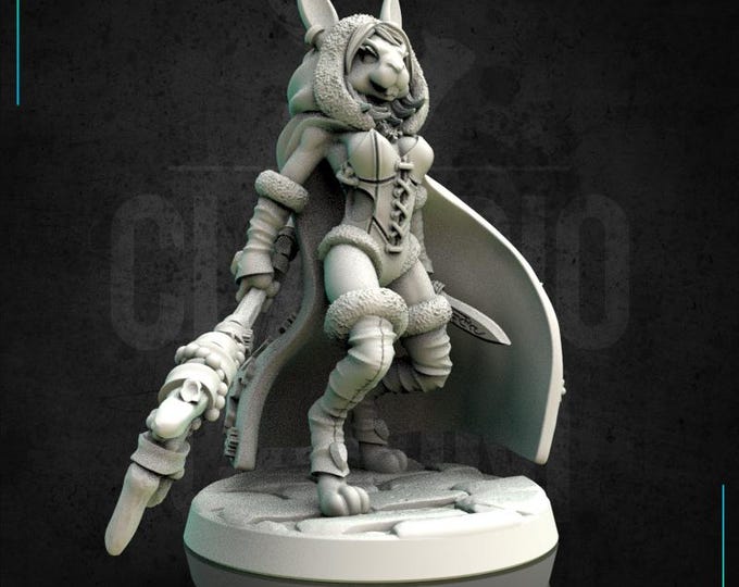 Female Rabbitfolk Sorceress Druid - 28mm or 32mm - Claudio Casini Art - Dungeons And Dragons - Pathfinder - 0157