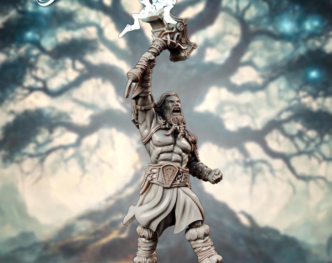 Thor Norse God of Thunder - 28mm - The Printing Goes Ever On - Dungeons and Dragons - Pathfinder - Fantasy - fits 25mm base