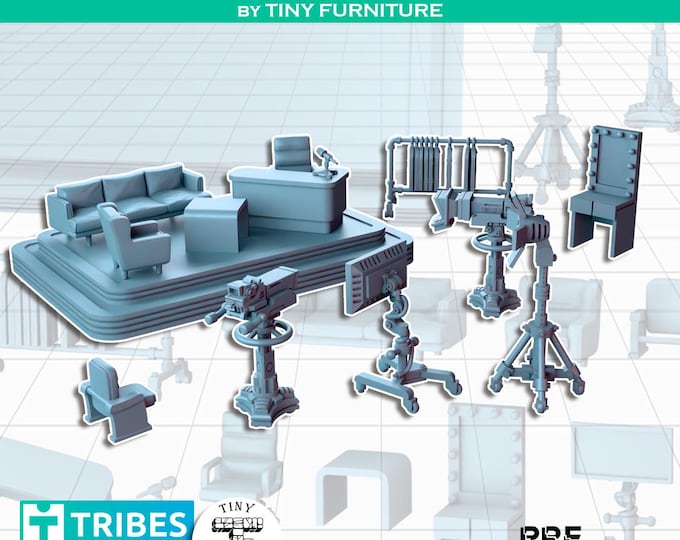 TV Studio Set  - Science Fiction Space Theme - 28mm/32mm - Tiny Furniture - UNPAINTED