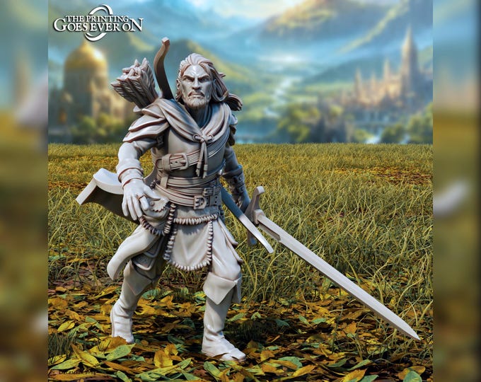Bretegor Ranger Hero with Sword - 28mm - The Printing Goes Ever On - Tales Of The Radiant Shores - Fantasy