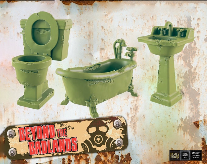 Ruined Bathroom Set - Post-Apocalyptic - 28 or 32mm - EC3D Designs - Beyond The Badlands