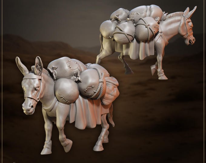 Dusty The Pack Donkey - 28mm - The Printing Goes Ever On - Dungeons and Dragons - Pathfinder - Great Folks - Sand Nomads Vol 1