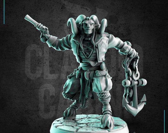 Faun Satyr Pirate with Pistol and Anchor - 28mm or 32mm - Claudio Casini Art - Also good for post apocalyptic gaming! 0294
