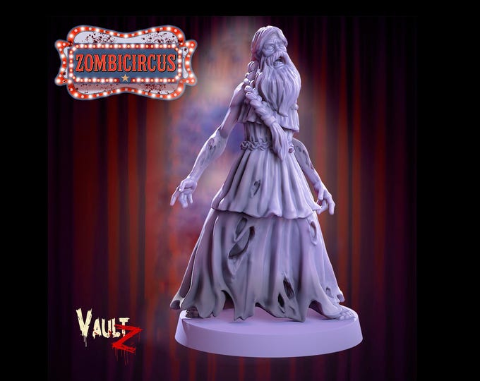 Zombie Bearded Woman - 32mm - VaultZ - Zombie Circus - For games like Zombicide, This Is Not A Test, County Road Z