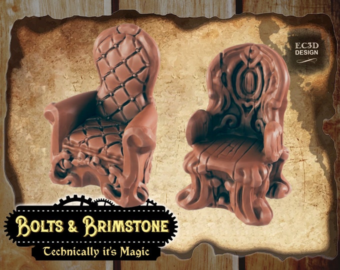 Victorian Chairs - True 28/32mm  Scale - EC3D Design - Bolts and Brimstone - Get your steampunk on!