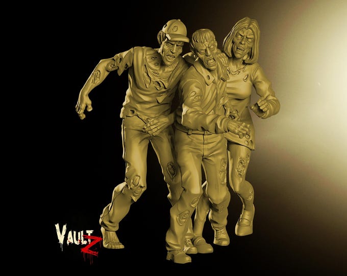 Three Zombie Horde (all one piece) - 28/32mm - VaultZ - For games like Zombicide, This Is Not A Test, County Road Z