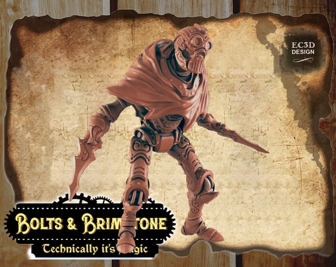 Clockwork Assassin - Includes a base! - True 28/32mm  Scale - EC3D Design - Bolts and Brimstone - Get your steampunk on!