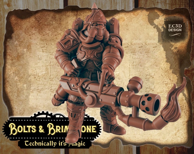 Flame Knight - Includes a base! - True 28/32mm  Scale - EC3D Design - Bolts and Brimstone - Get your steampunk on!