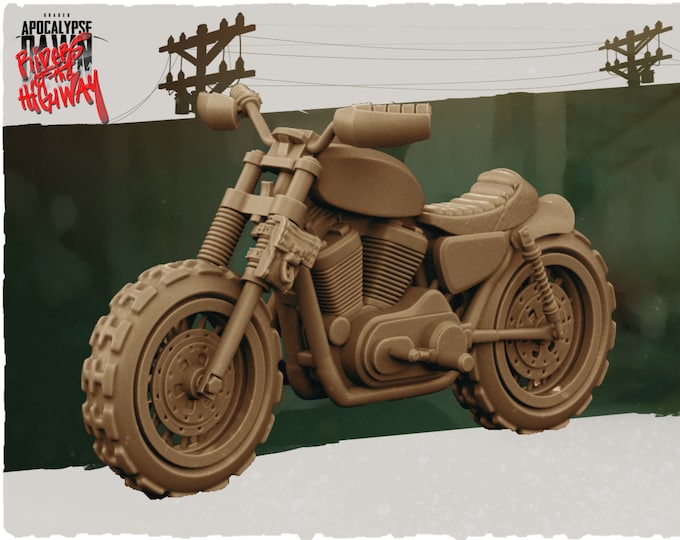Motorcycle 1 - 32mm Scale - Kraken Studios Riders of the Highway - Great for Fallout Wasteland Warfare, Zombicide and This Is Not A Test!