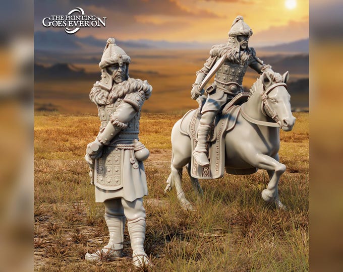 Commander of the Golden Khanate (On foot, mounted, or both!) - 28mm - The Printing Goes Ever On - Dungeons and Dragons - Pathfinder