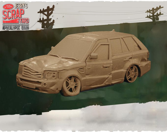 Wrecked Range Rover  - 32mm Scale - Kraken Studios Jerry's Scrapyard - Great for This Is Not A Test, and County Road Z!