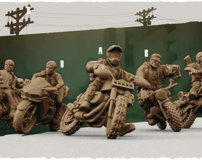 Bikers Riding - 32mm Scale - Kraken Studios Riders of the Highway - Great for Fallout Wasteland Warfare, Zombicide and This Is Not A Test!