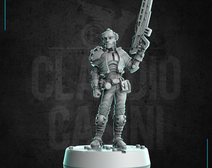 SciFi Soldier with Laser Rifle - 28mm or 32mm Scale - Claudio Casini Art - 0320