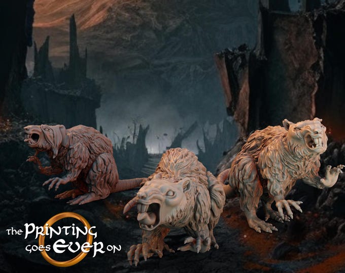 Giant Rats - 28mm - The Printing Goes Ever On - Dungeons and Dragons - Pathfinder - Fantasy