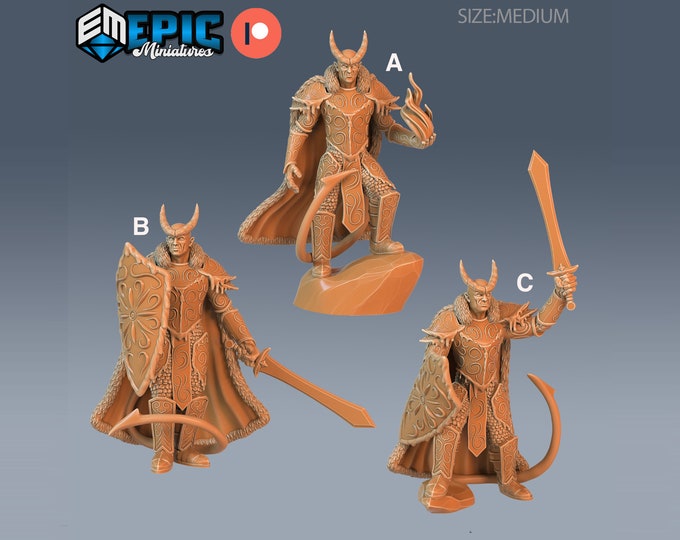 Frost Tiefling Paladin - 28mm Scale -Epic Miniatures