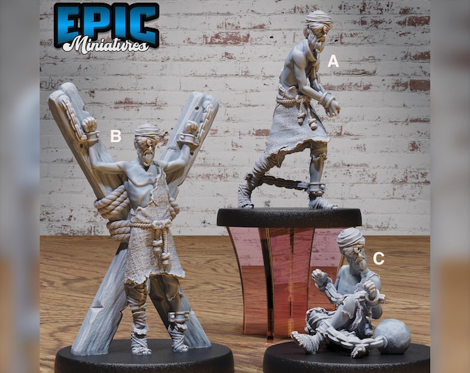 Old Prisoner - 3 Different poses - 28mm Scale - Epic Miniatures - Festival Village