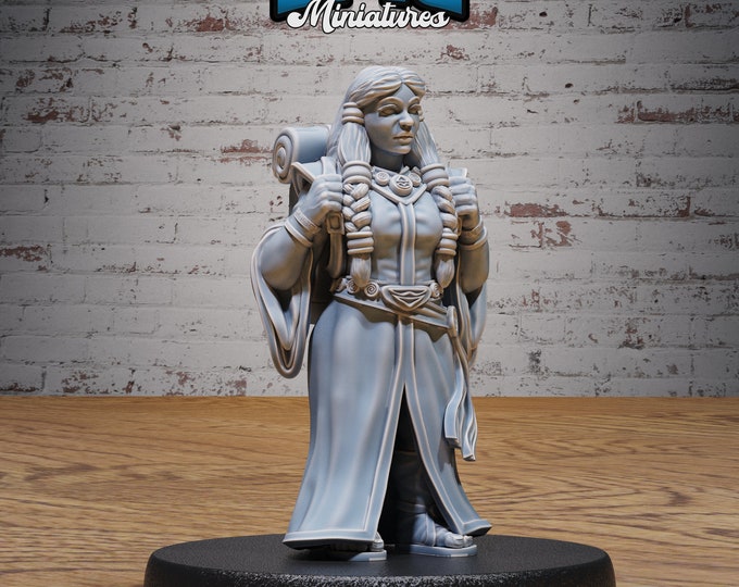 Dwarf Female Wind Mage - 28mm Scale - Epic Miniatures - Elemental Lands