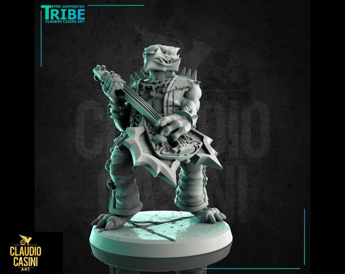 Dragonborn Bard with Demonic Guitar - 28mm or 32mm - Claudio Casini Art  - Dungeons and Dragons, Pathfinder! 0253